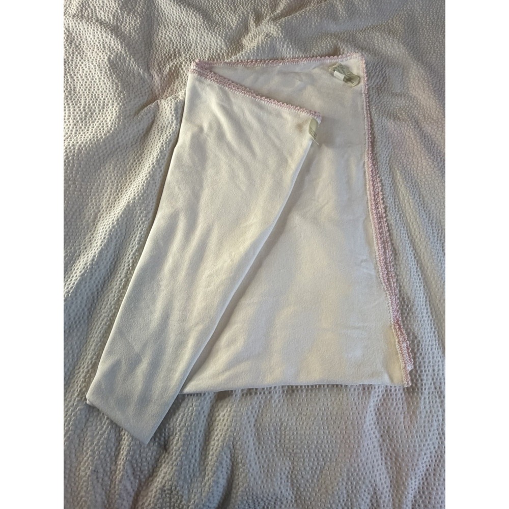 Pixie Lilly Tiny Couture Creations baby Blanket Receiving White Pink Trim Cotton